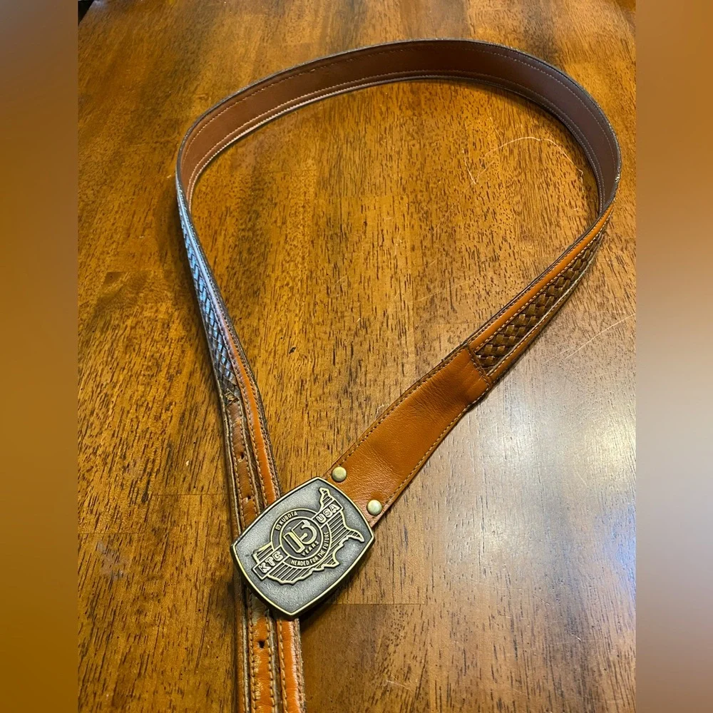 Kabota tractor‎ 15th anniversary buckle and leather bonded belt Size 46. Vintage